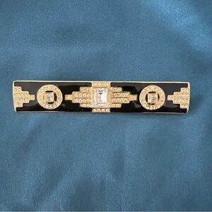 Antique French Art Deco Brooch -Black Enamel and Crystals